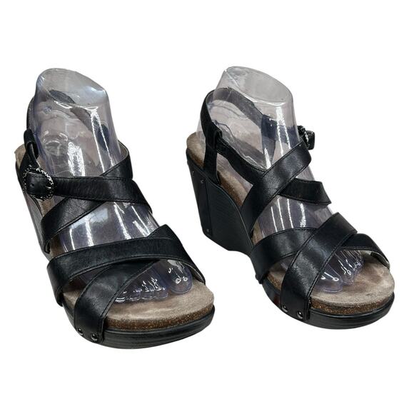 Dansko Women's Frida Black Leather Strappy Wedge Sandal Size 40 US 9.5/10 - Picture 5 of 11